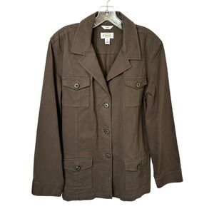 VTG Talbots Plus Size 18 Field Jacket Brown Cotton Utility Button Front 1801
